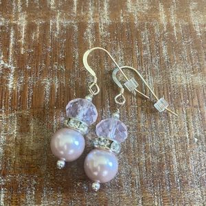 Pale Pink Pearl and Bead Drop Earrings